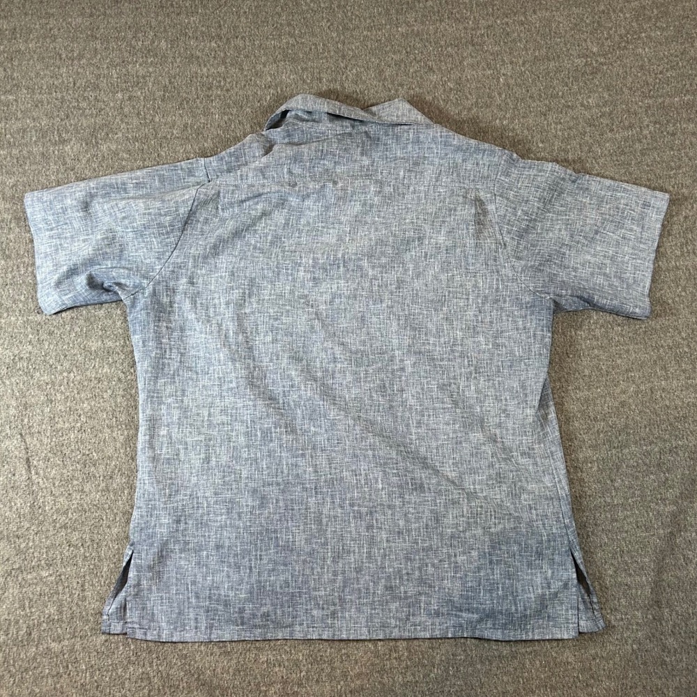 Vintage Mens Guayabera Blue Chambray Short Sleeve Pearl Snap‎ Shirt Size L 70s - Picture 4 of 6